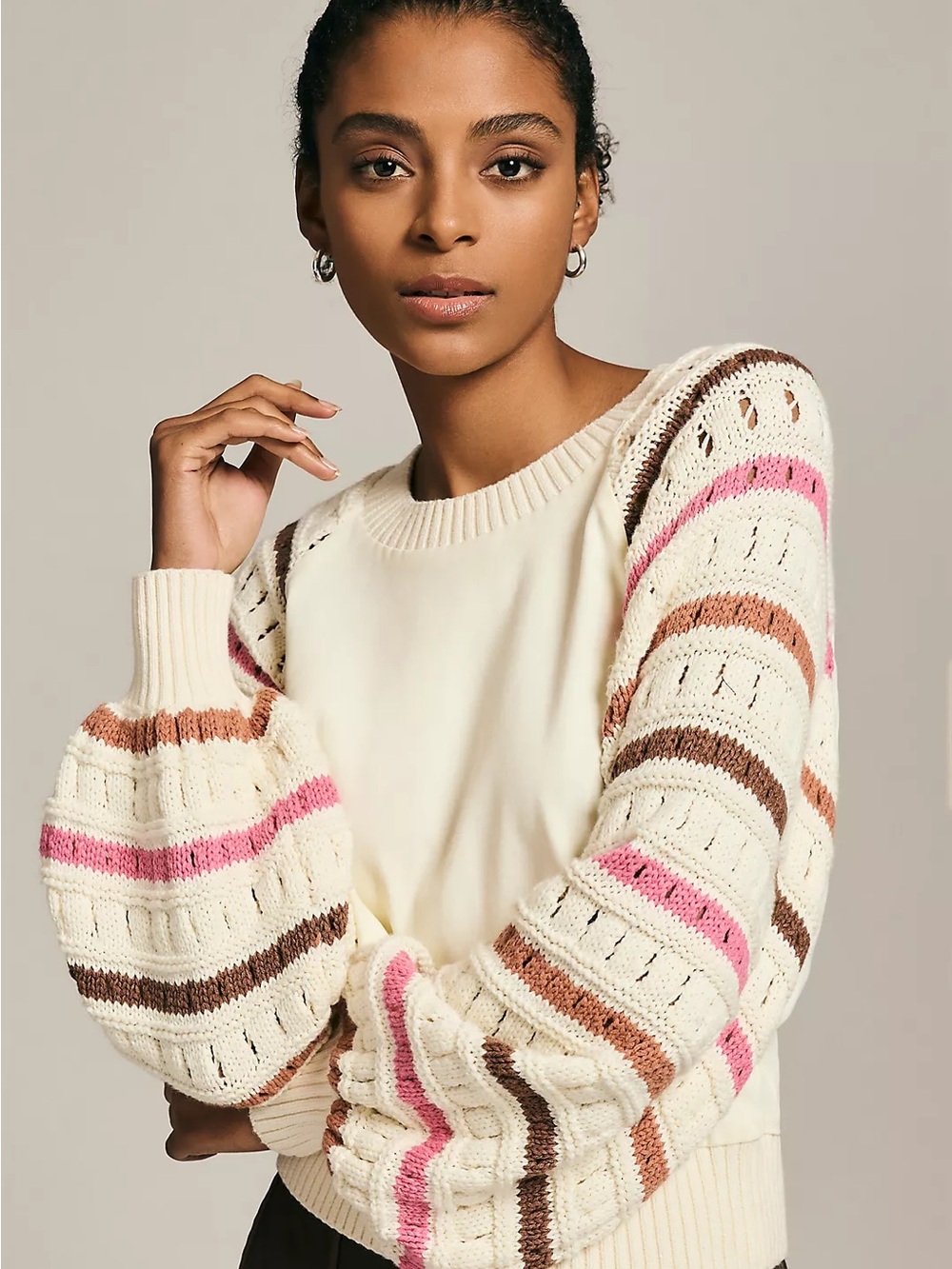 Anthropologie DOLAN Pointelle Stripe Sweater Top Large